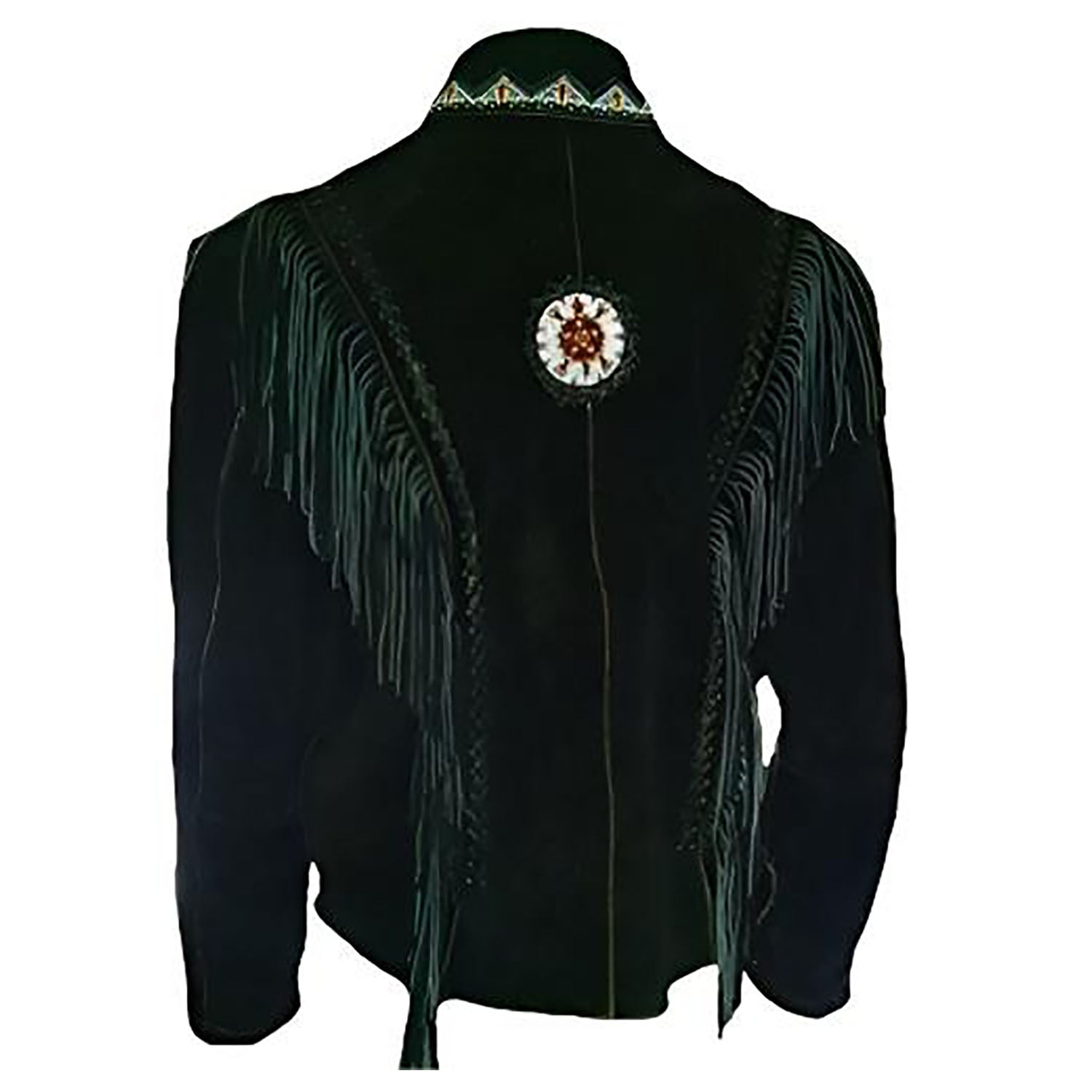 Black Suede Leather Fringe Bone Beaded Jacket For Women side view