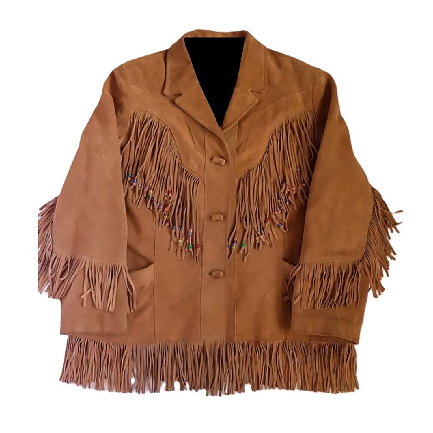 Classic Cowgirl Brown Suede Leather Fringe Jacket front view