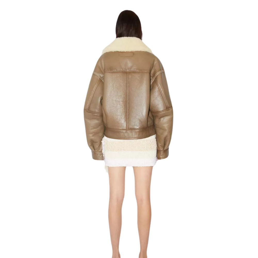 Women's Brown RAF B Aviator Bomber Cowhide Leather Jacket with Fur side view