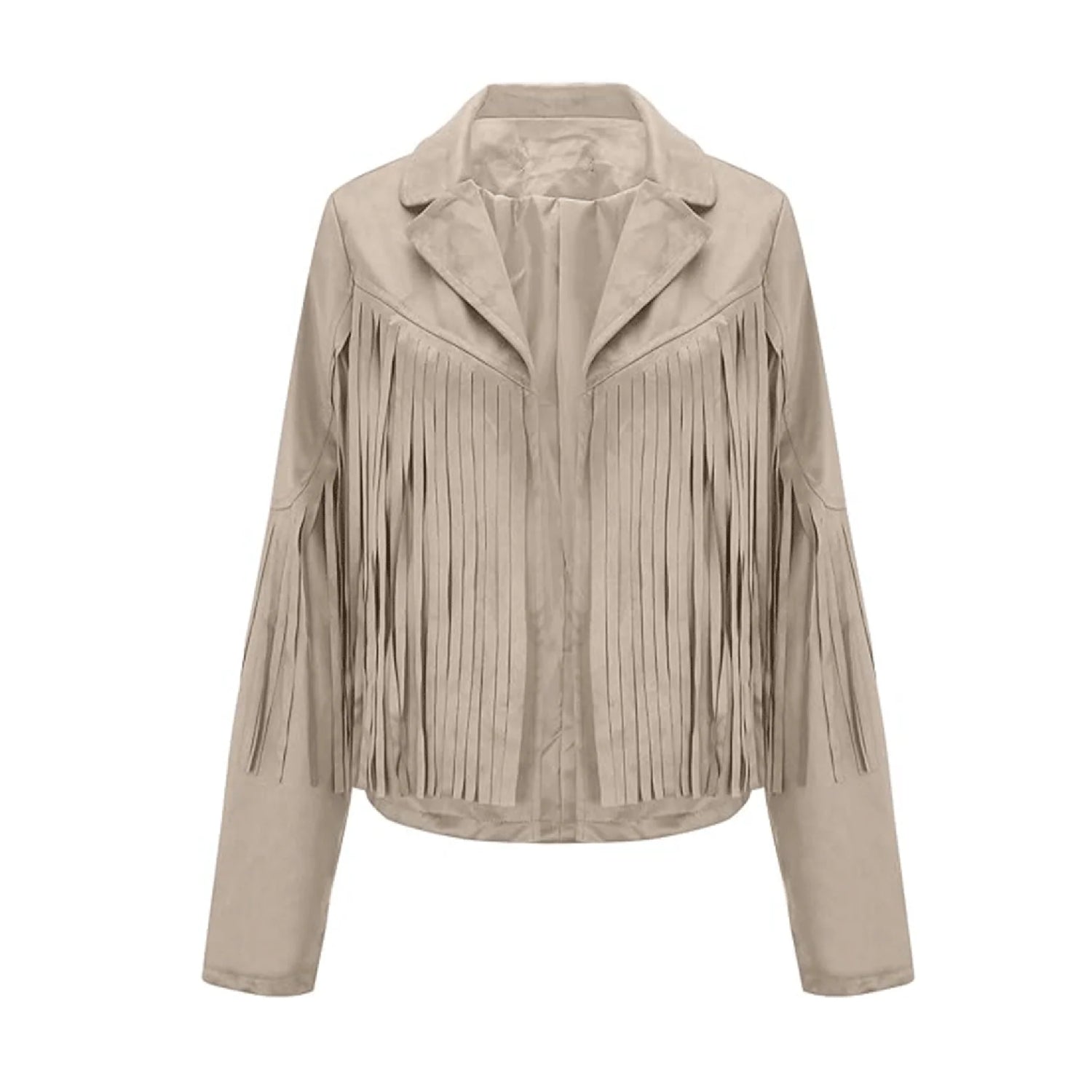 Beige Leather Long Fringes Jacket For Women front view