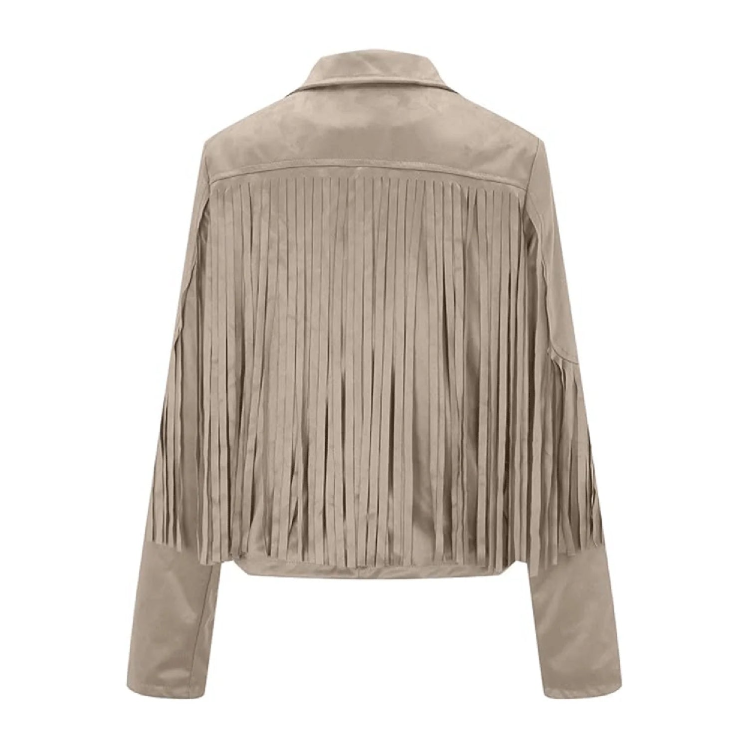 Beige Leather Long Fringes Jacket For Women side view