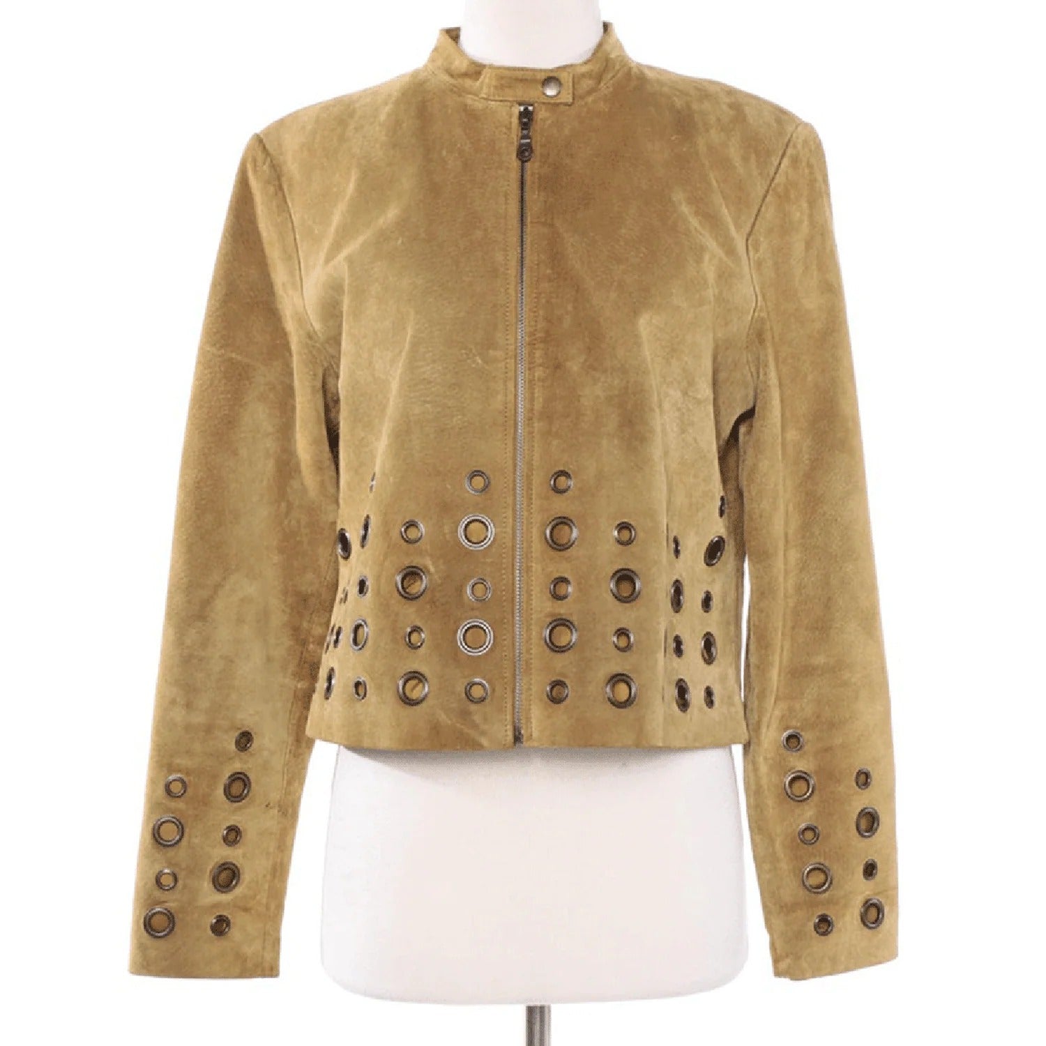 Beige Suede Leather Ring Jacket for Women Cowgirl front view