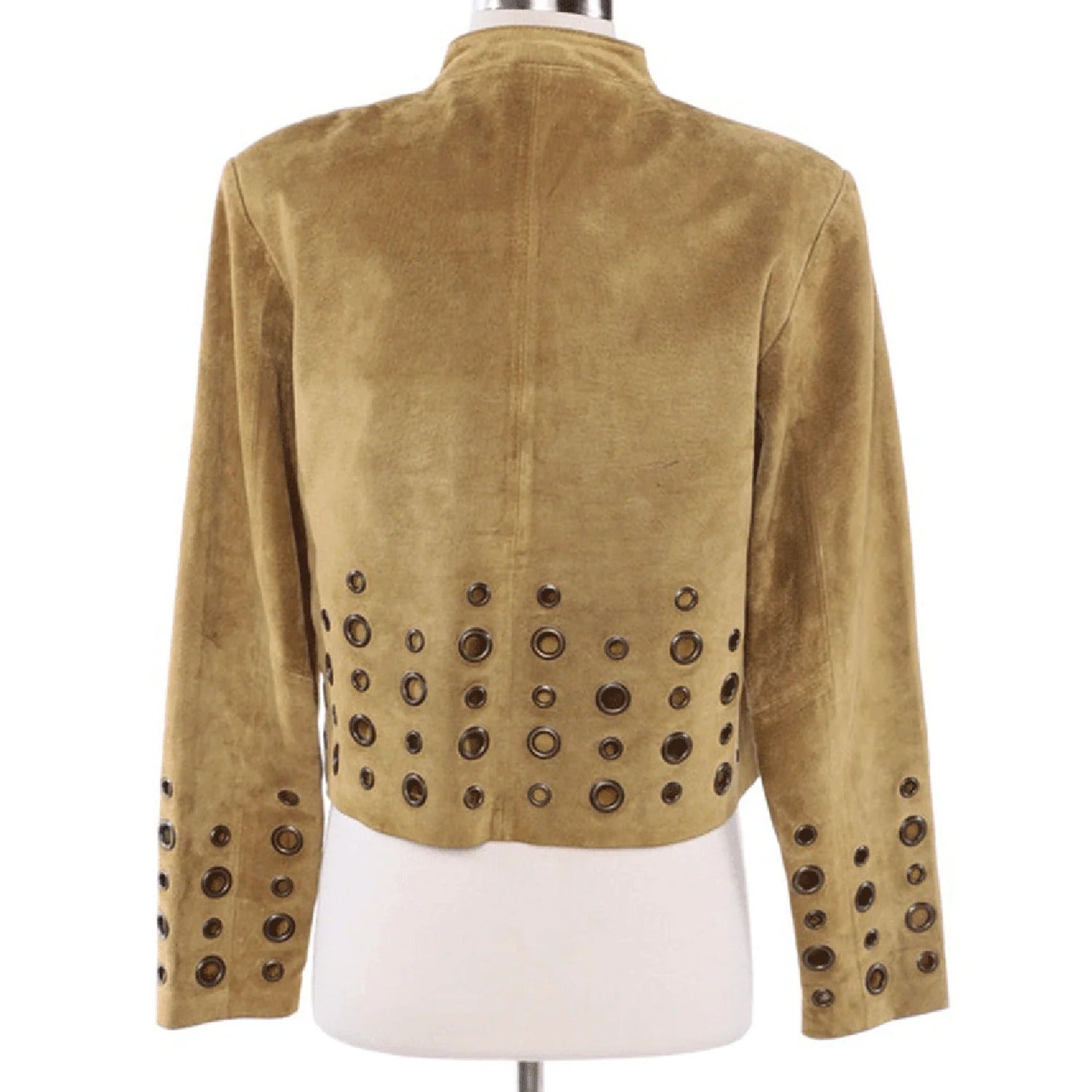 Beige Suede Leather Ring Jacket for Women Cowgirl side view
