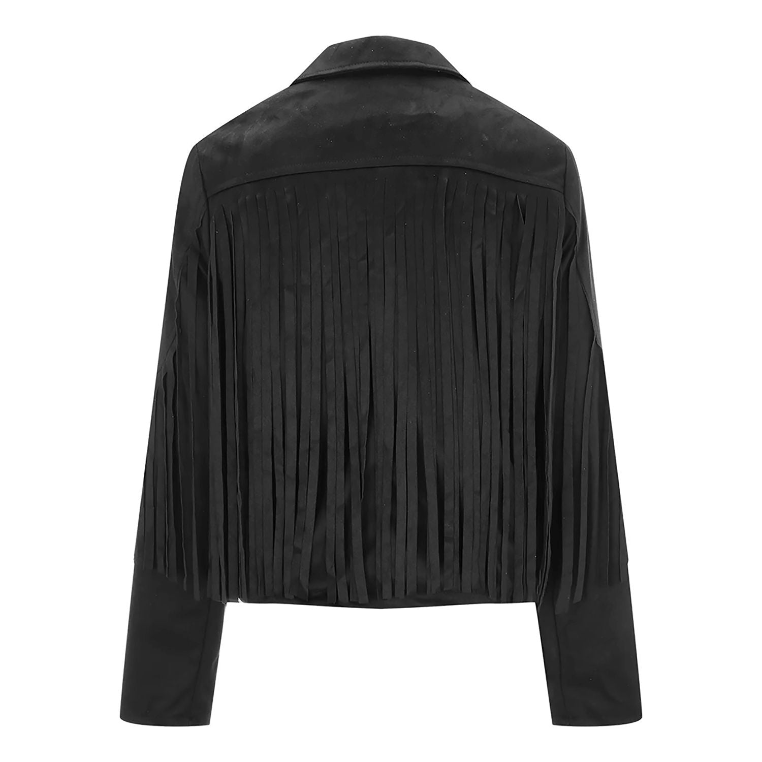 Black Leather Fringe Jacket For Women side view
