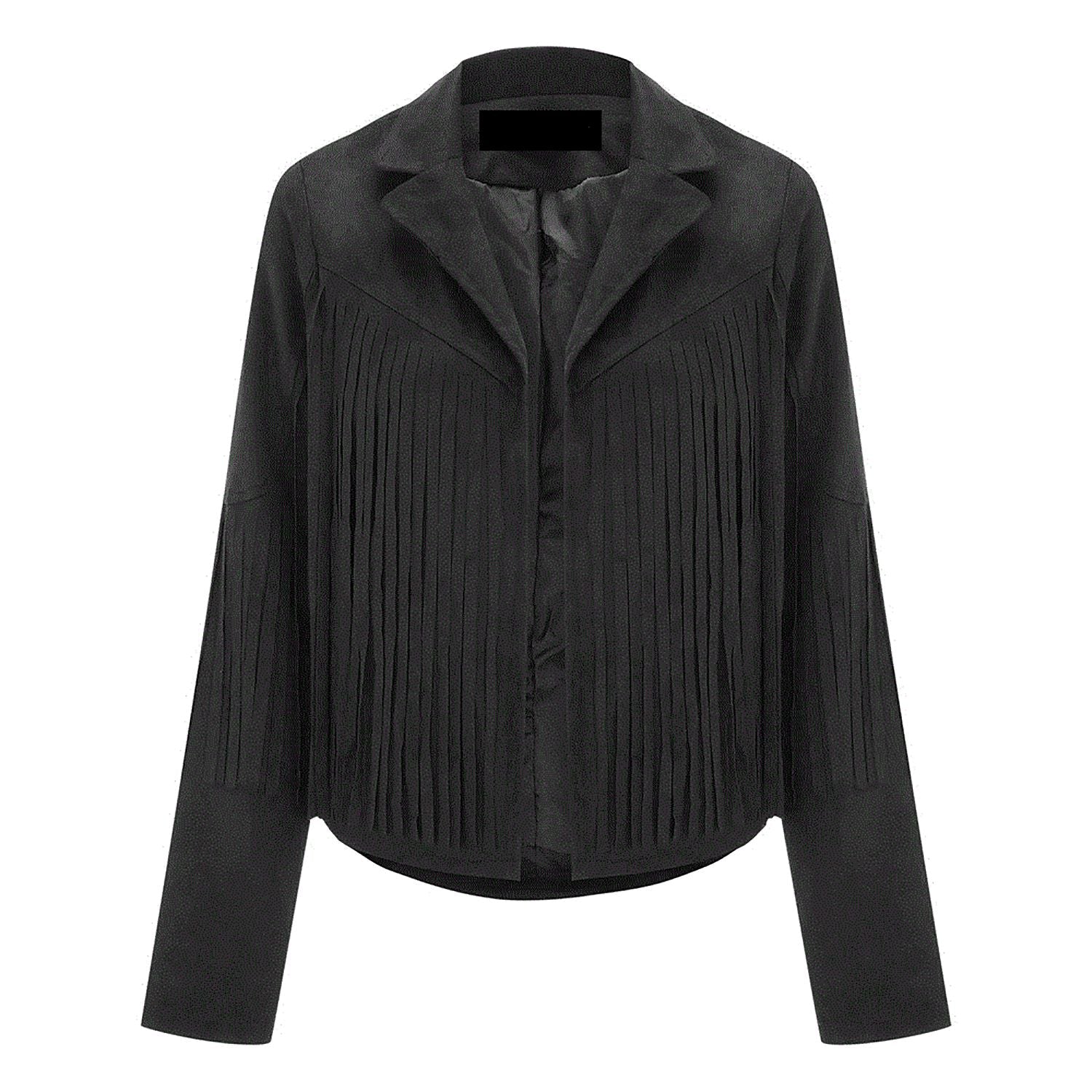 Black Leather Fringe Jacket For Women front view