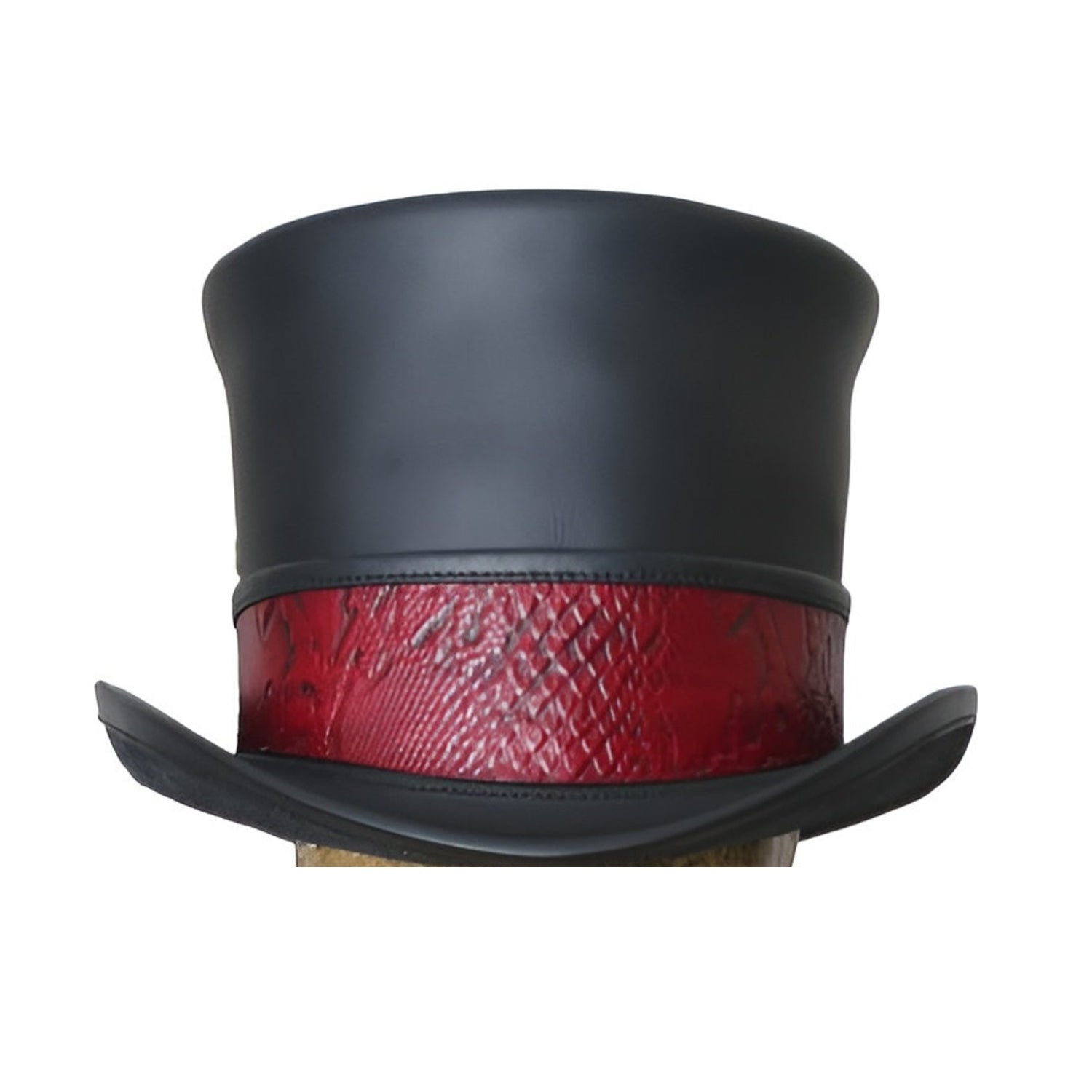 Black Leather Top Hat with Snake Band
