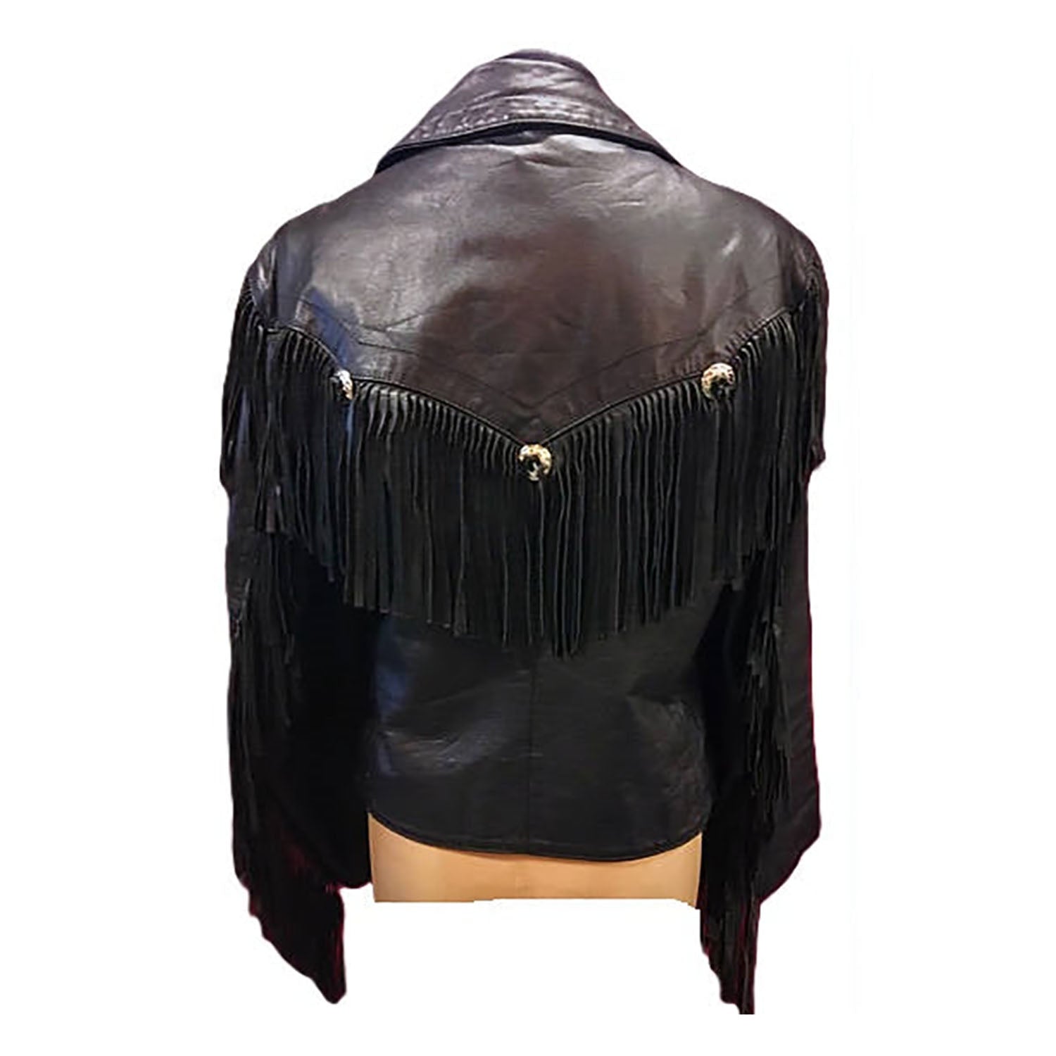 Black Real Leather Fringe Biker Jacket For Women side view