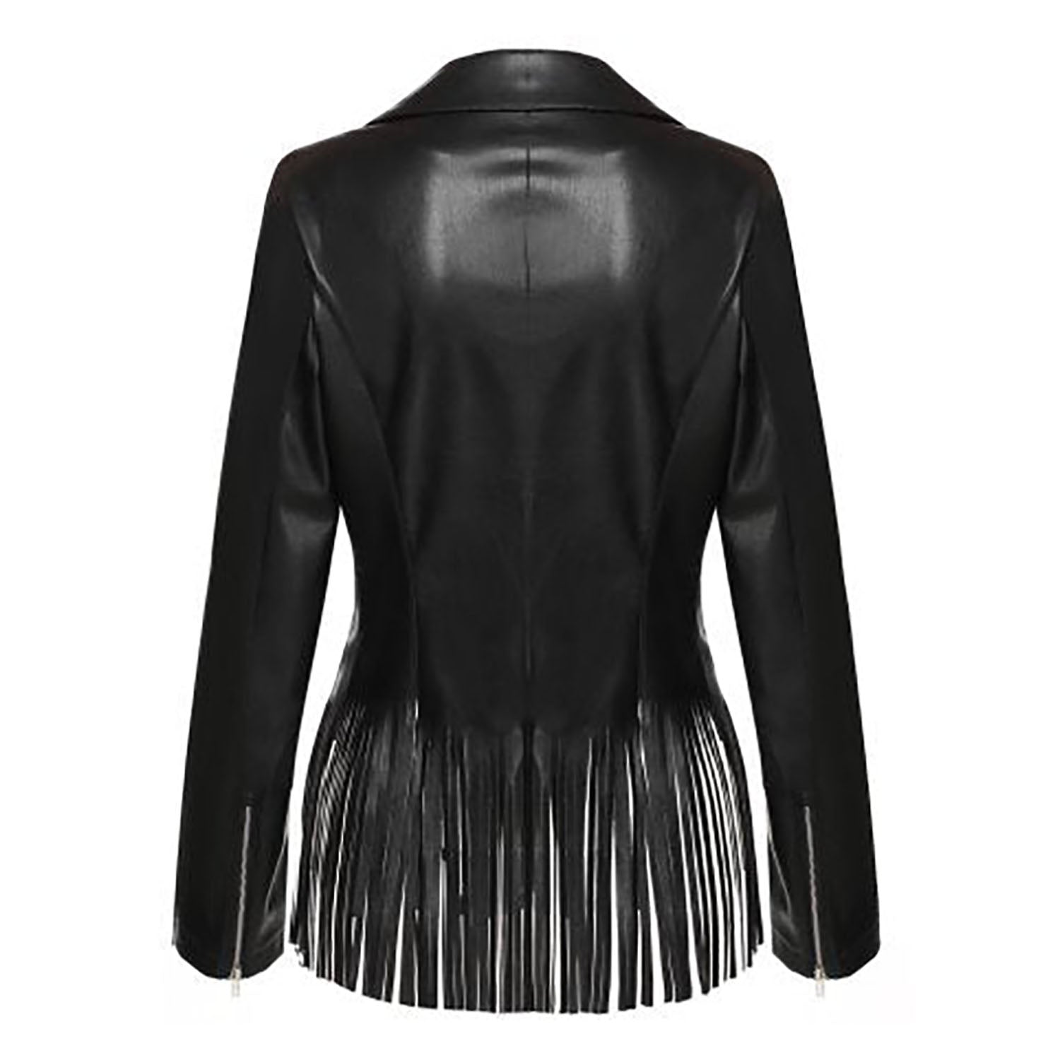 Black Real Leather Fringe Biker Jacket For Women side view