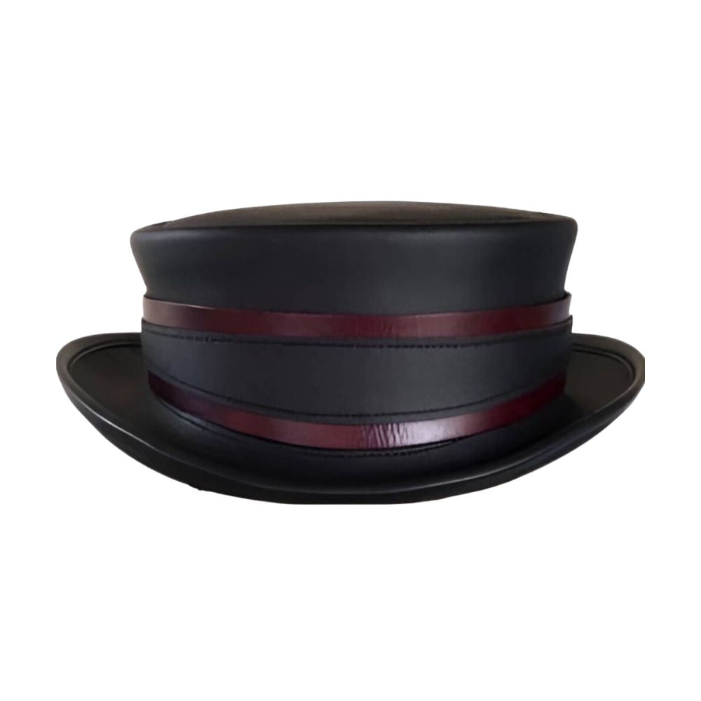 Black hat with a red band on a white background