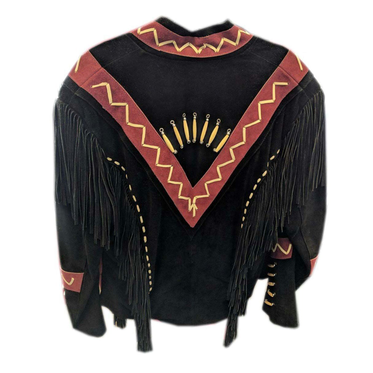 Black Suede Leather Fringe Bone Jacket For Women side view