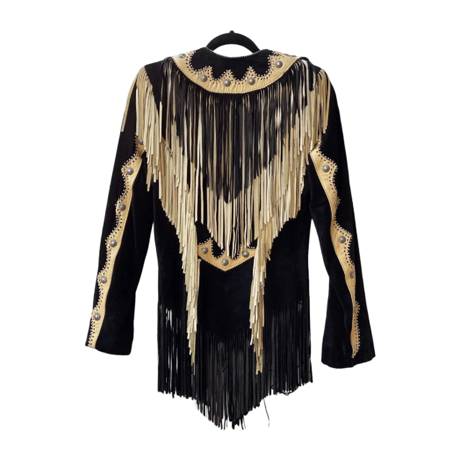 Black Suede Leather Fringe Jacket For Women side view