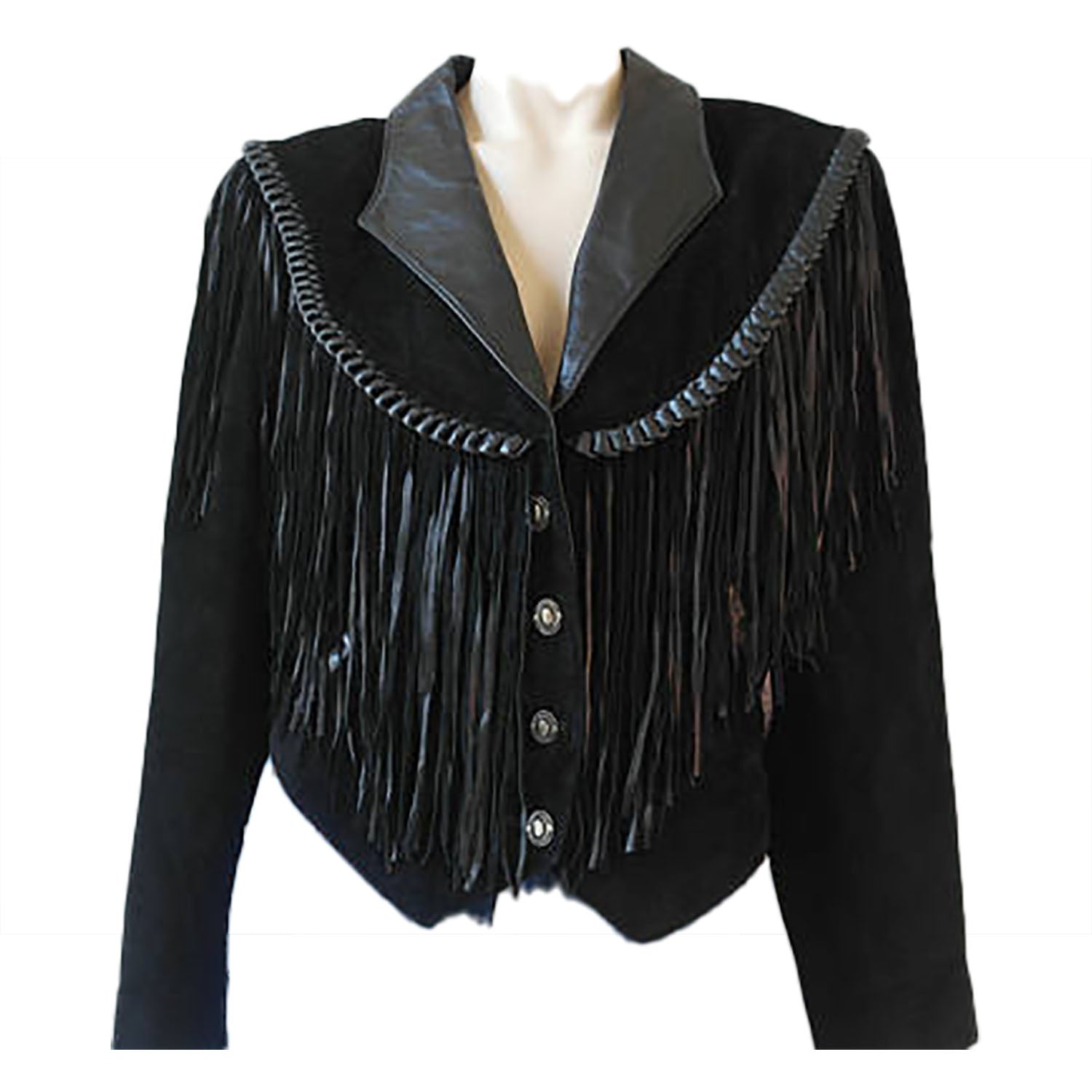 Black Suede Leather Fringe Short Jacket Cowgirl front view