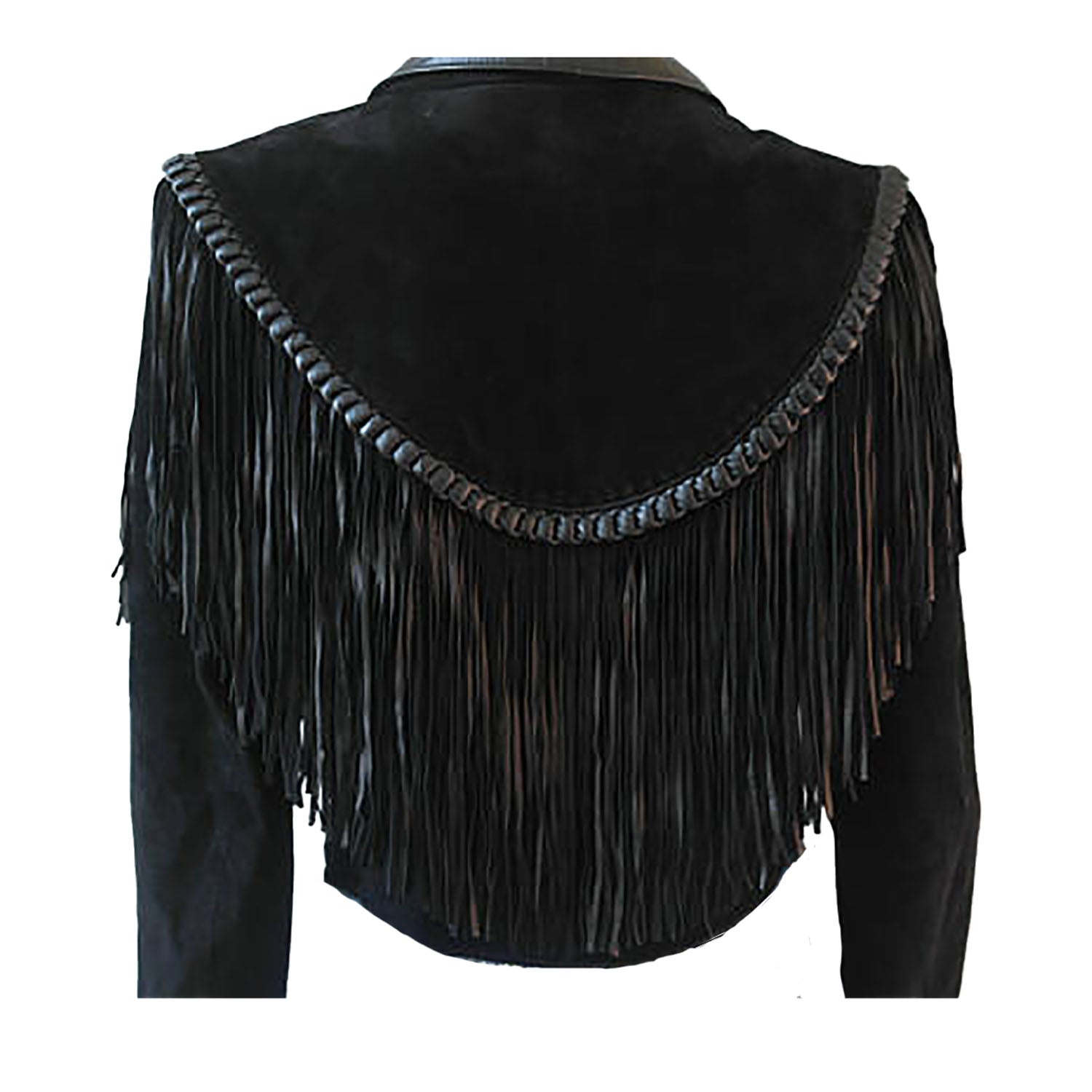 Black Suede Leather Fringe Short Jacket Cowgirl side view