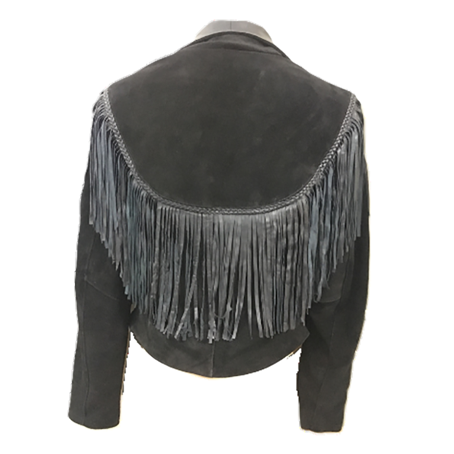 Black Suede Leather Fringe Short Jacket For Women side view