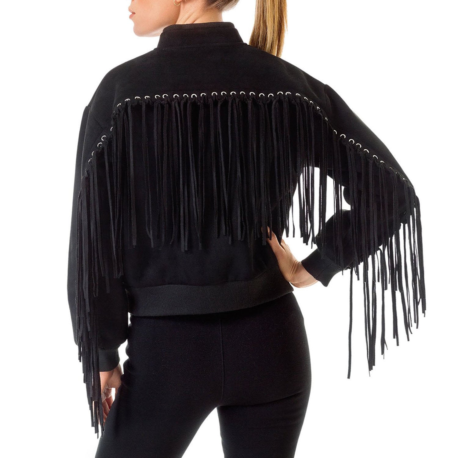 Black Suede Leather Jacket For Women side view