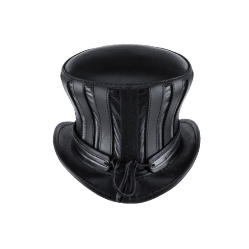 Black and White Striped Leather Top Hat
