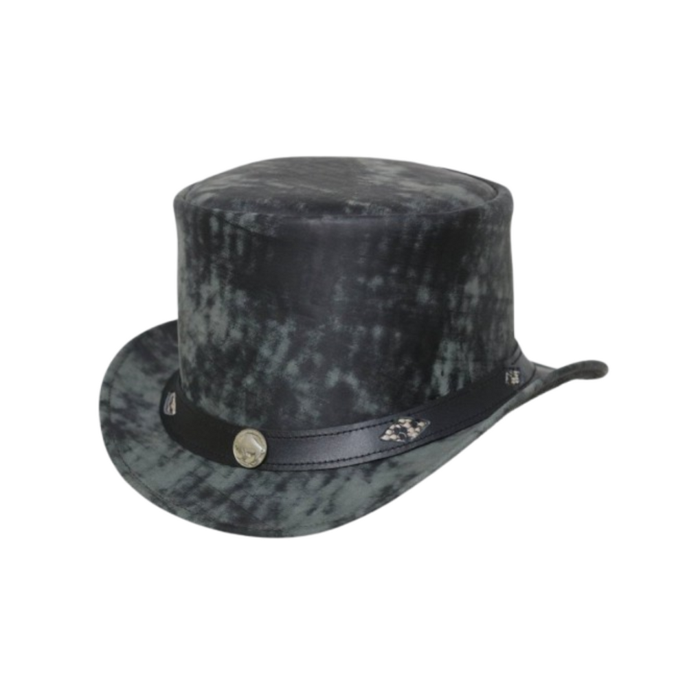 Black bull leather top hat
