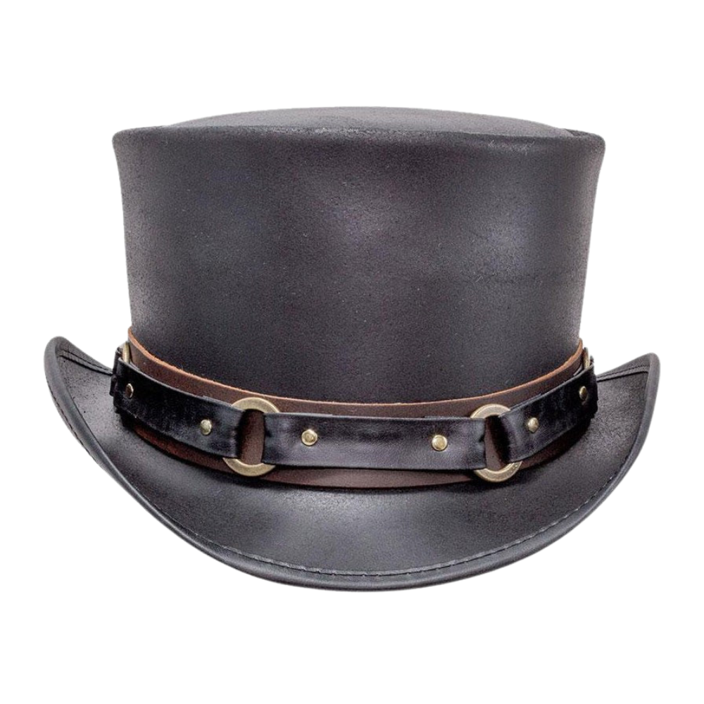 Black leather top hat with voodoo band
