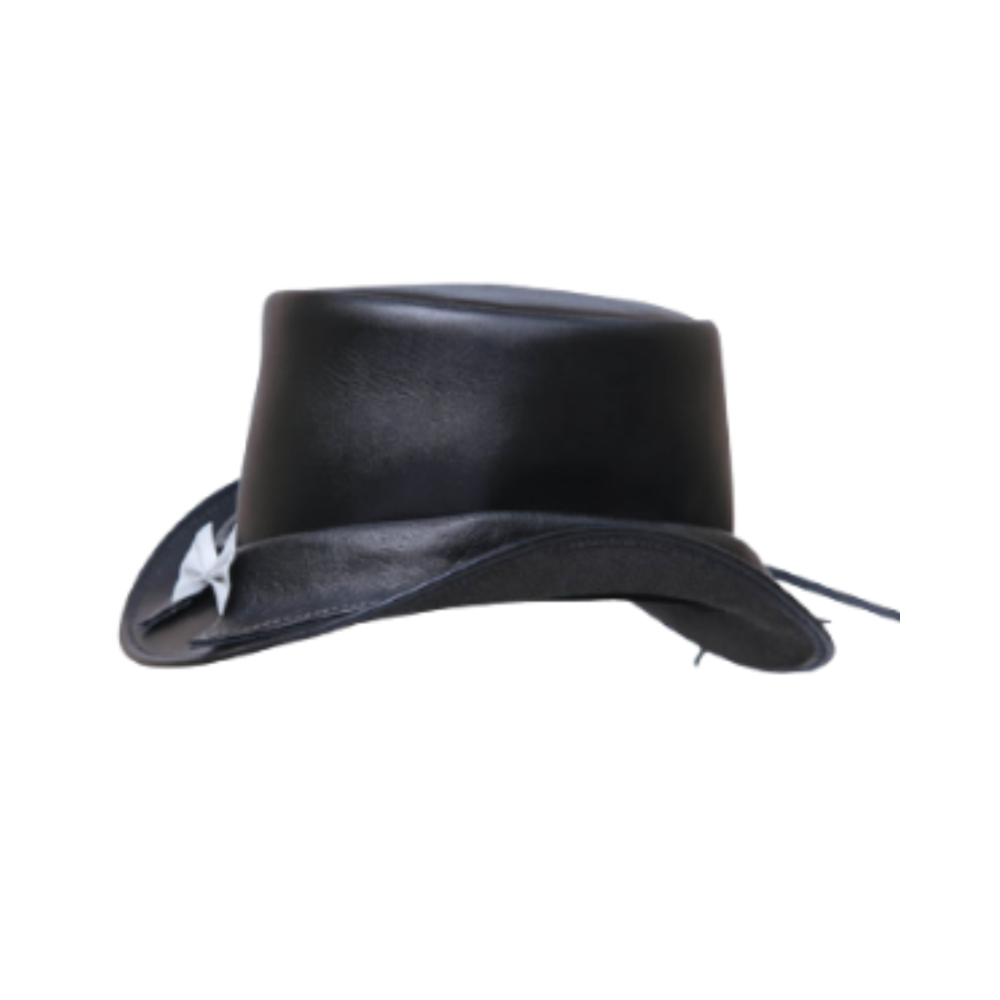 Black leather hat on a white background