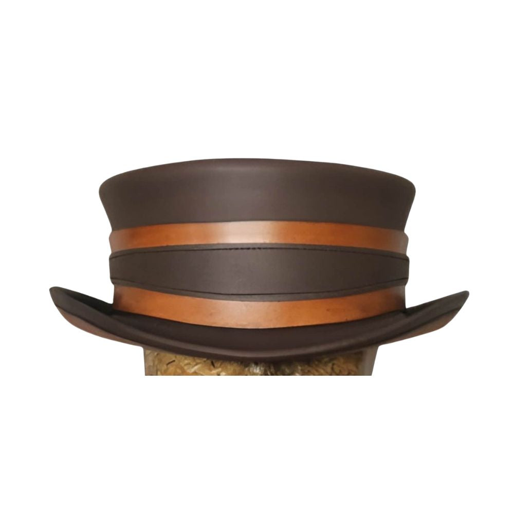 Brown Leather Gothic Top Hat with Strap
