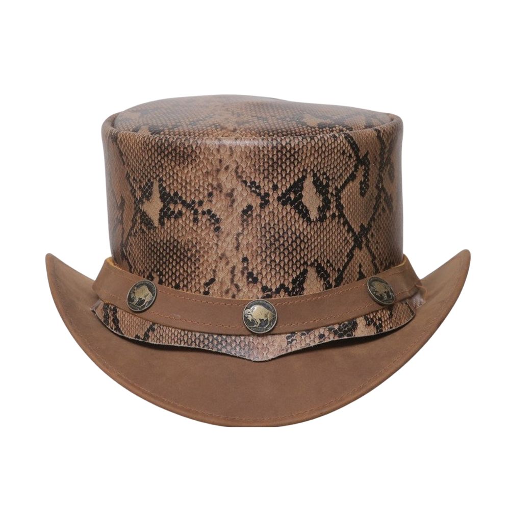  Brown Leather Top Hat with Snake Detail