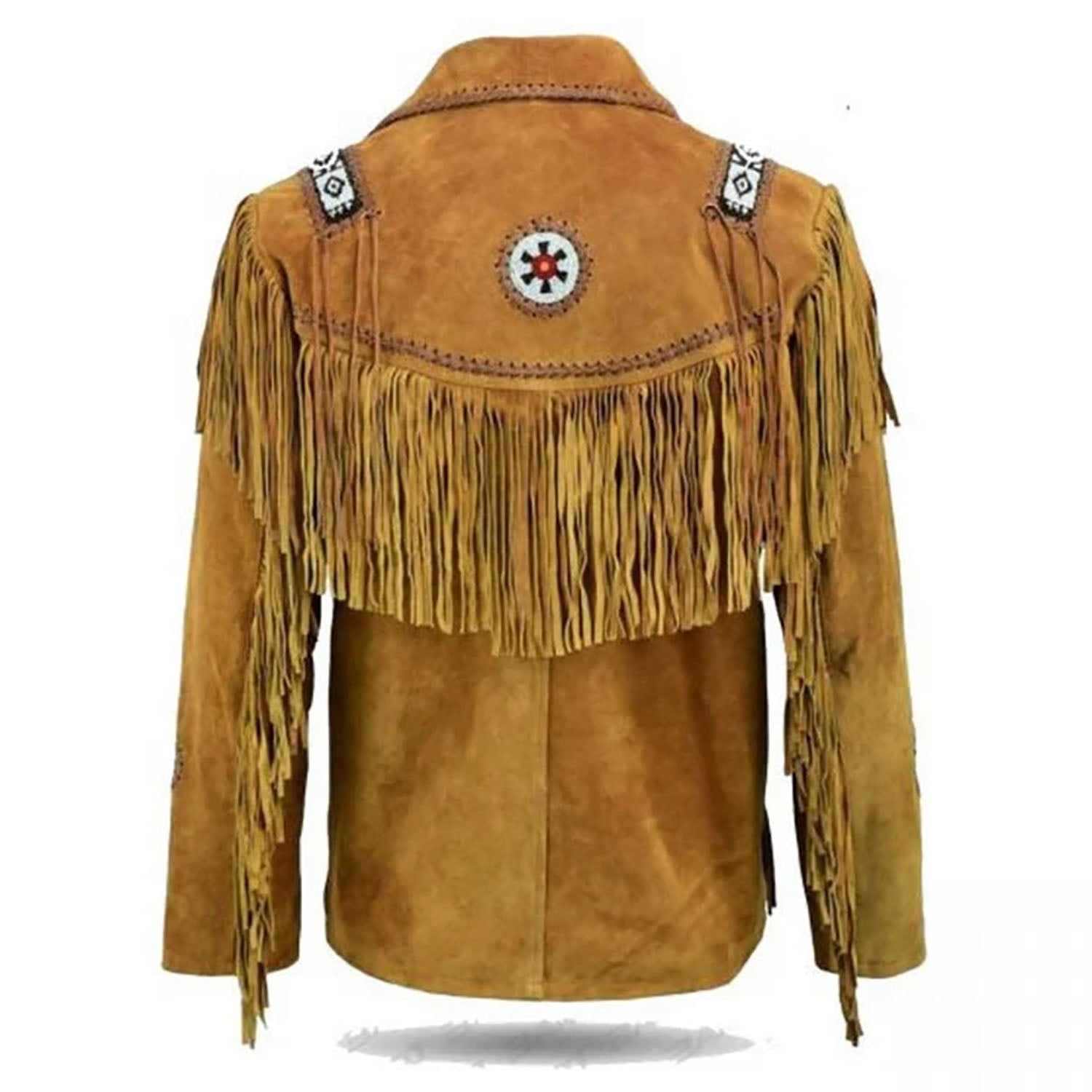Brown Suede Leather Fringe Beaded Jacket For Women side view