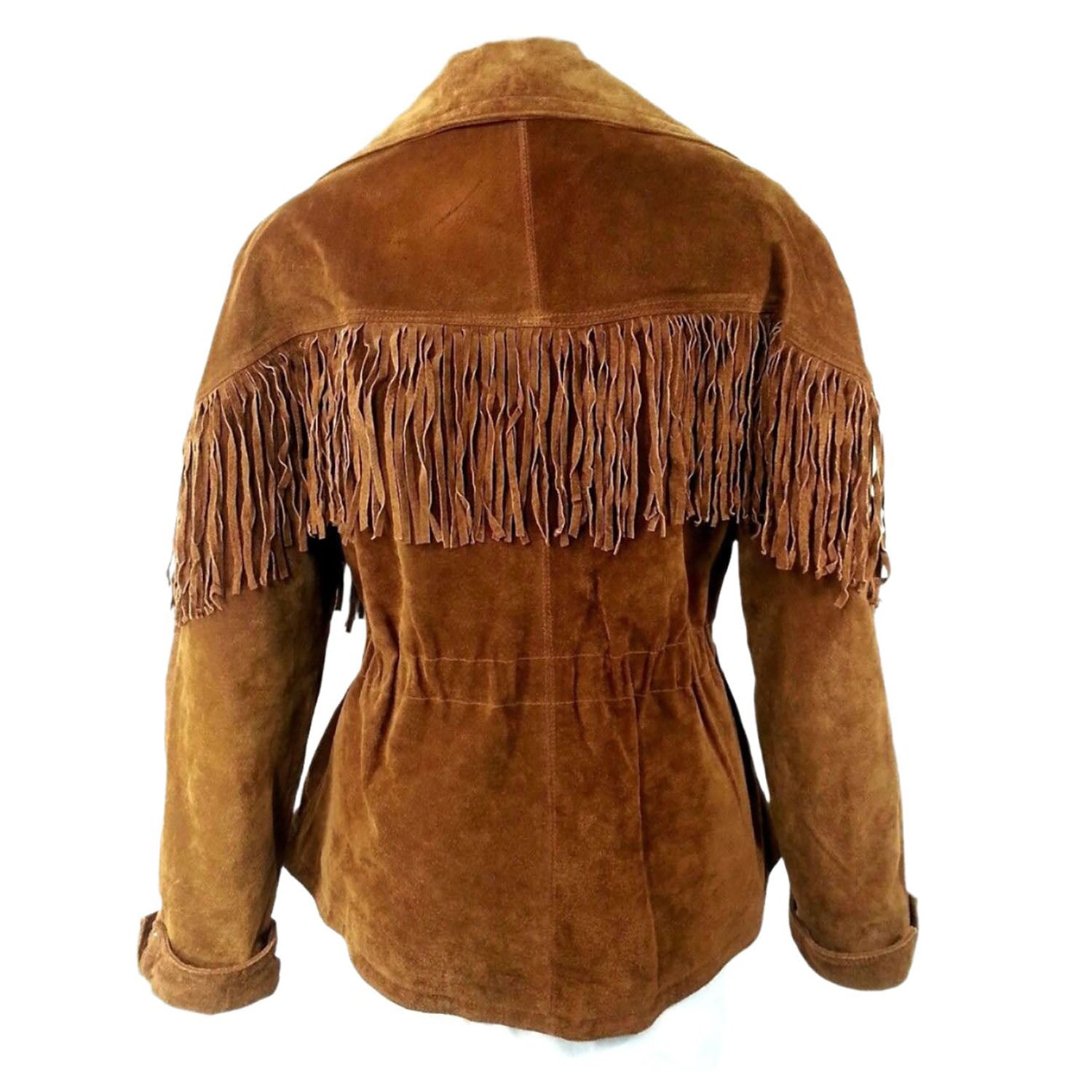 Brown Suede Leather Fringe Jacket For Women side view