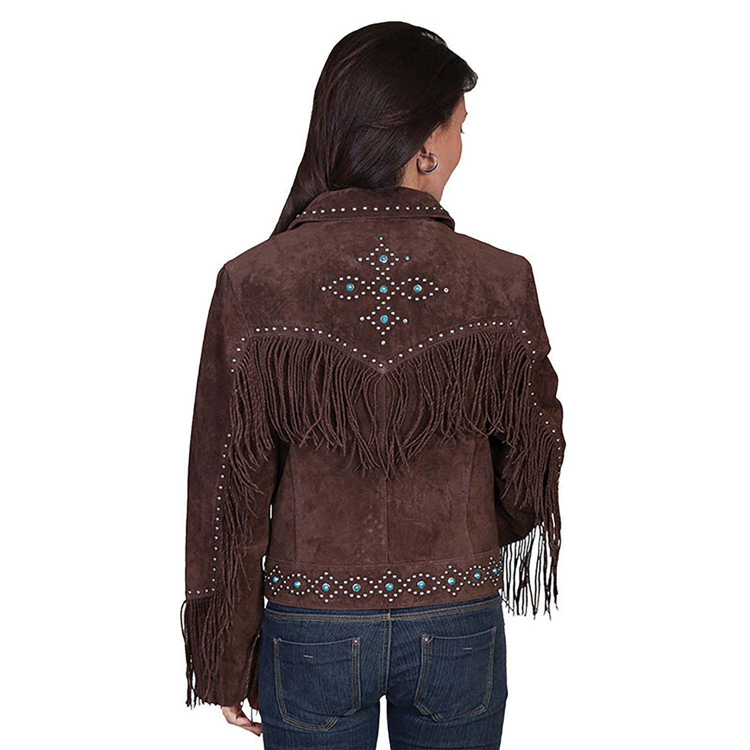 Brown Suede Leather Fringes Jacket For Women side view