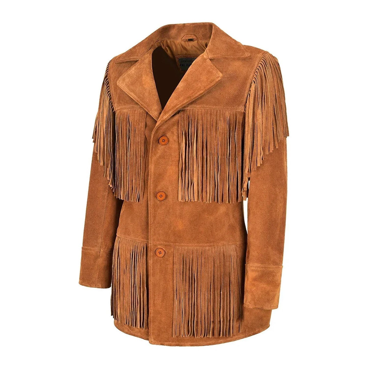 Brown Suede Leather Fringes Jacket For Women front view