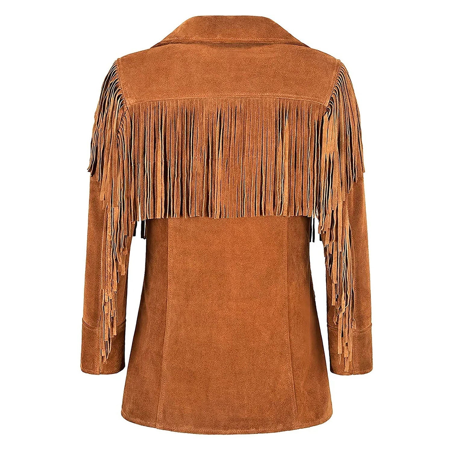 Brown Suede Leather Fringes Jacket For Women side view