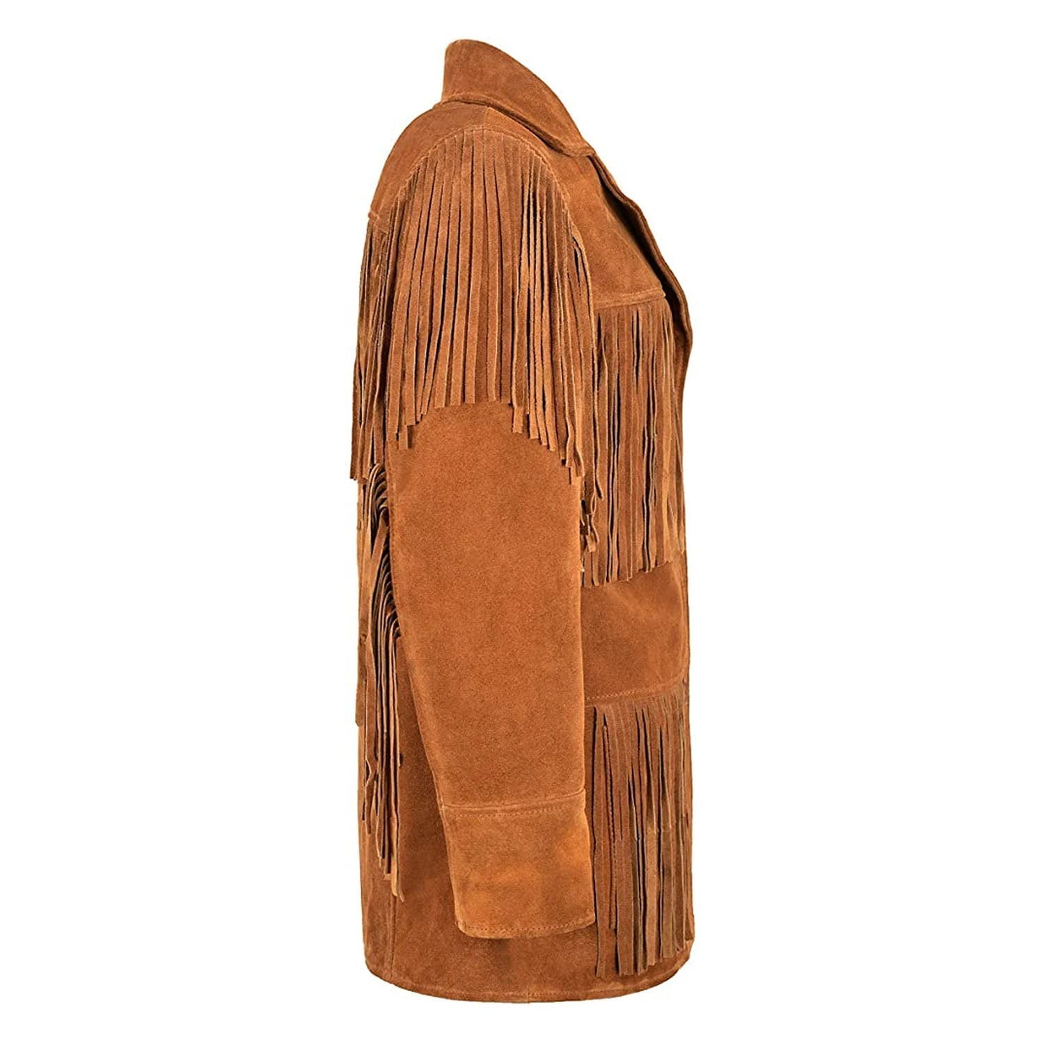 Brown Suede Leather Fringes Jacket For Women back view