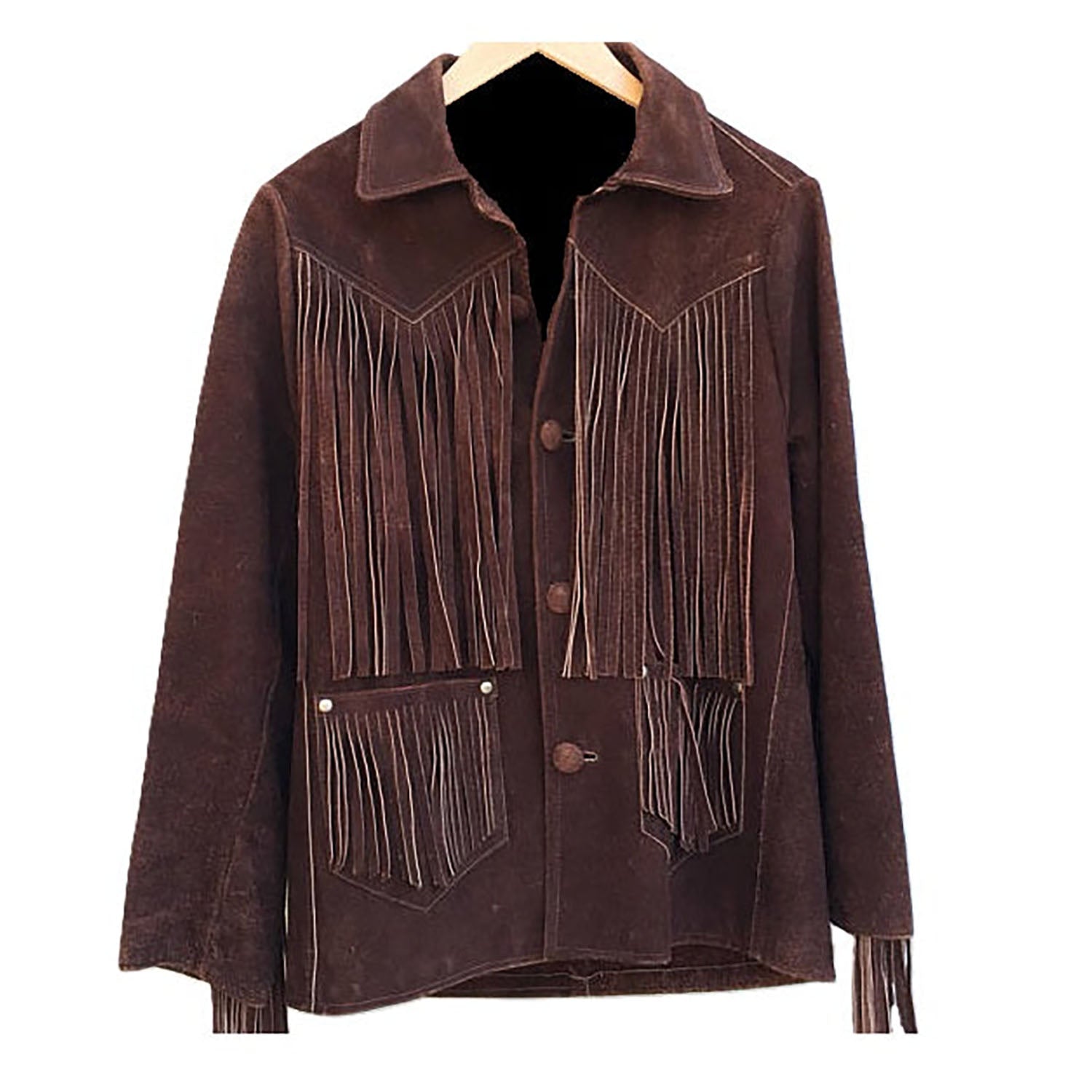 Brown Suede Leather Long Fringes Jacket For Women front view