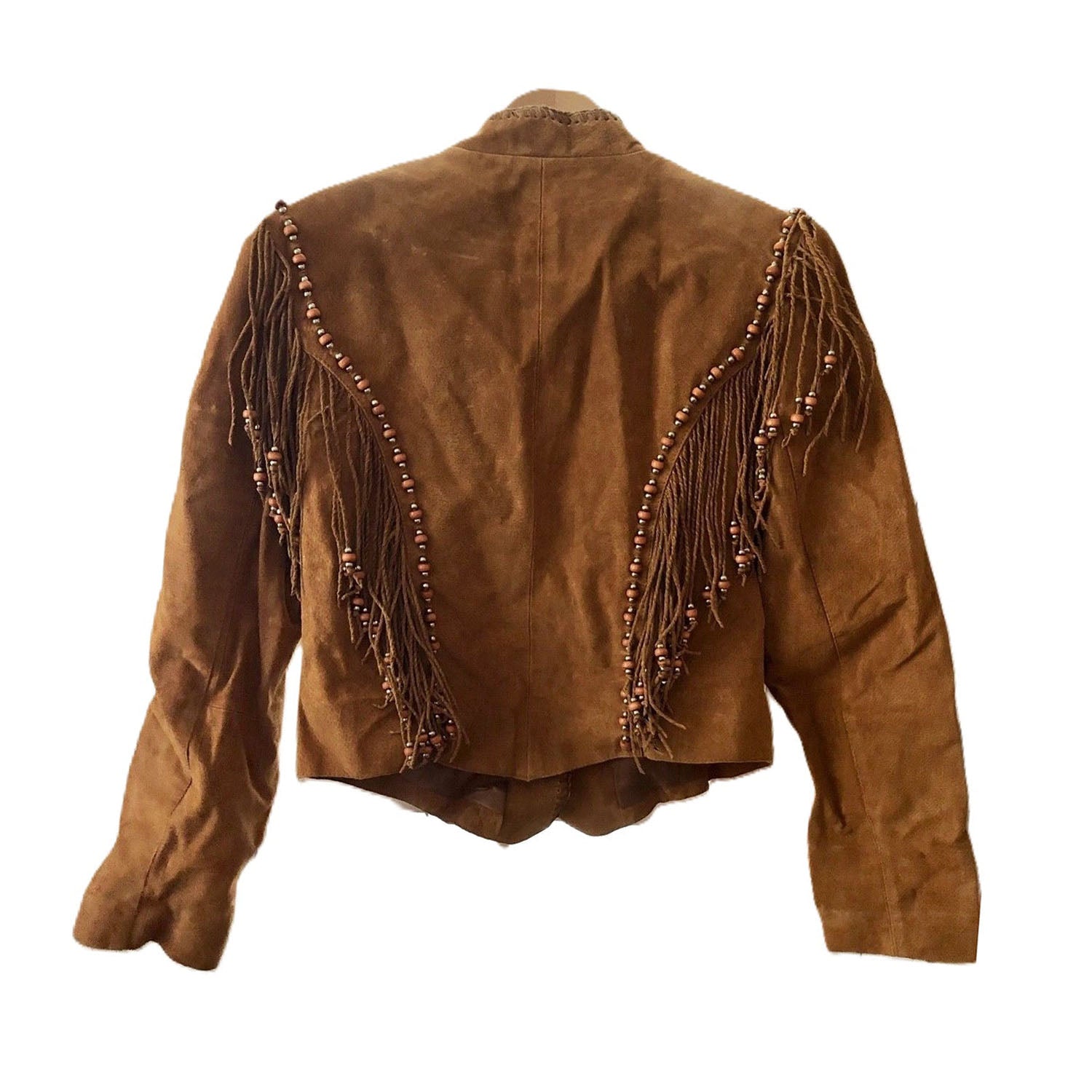 Brown Suede Leather Twisted Fringes Beaded Jacket Cowgirl side view