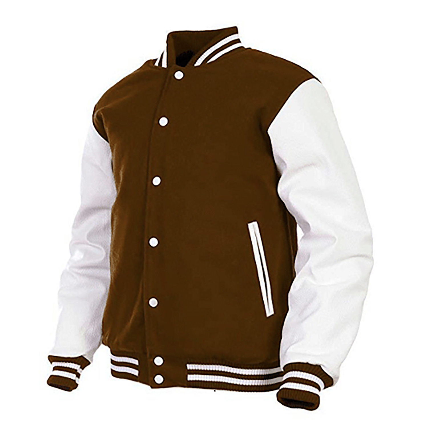 The brown leather bomber jacket with aviator bomber style, pictured in close-up