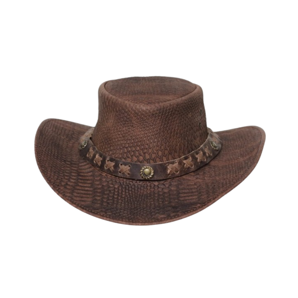 Brown leather Cobra style cowboy hat





