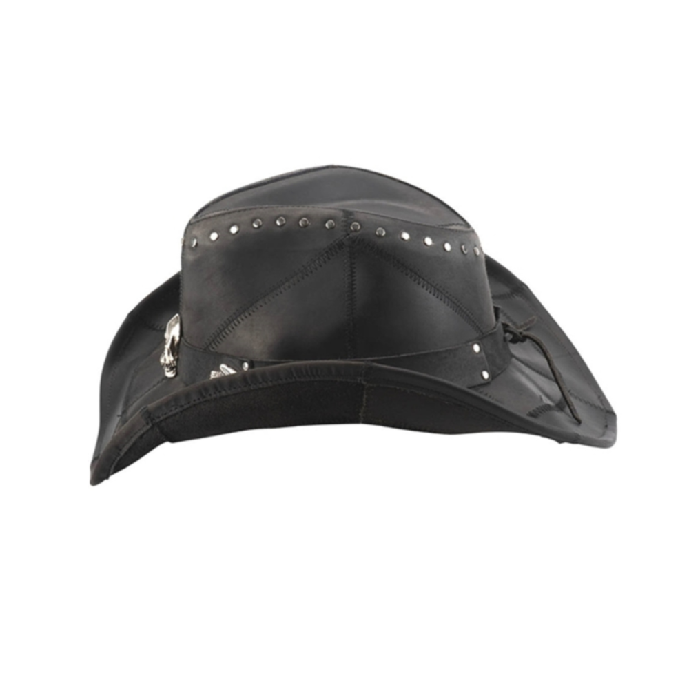 Black leather cap with studs on a white background