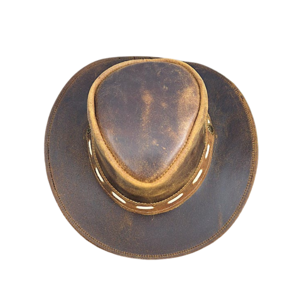 Brown leather cowboy hat on a white background