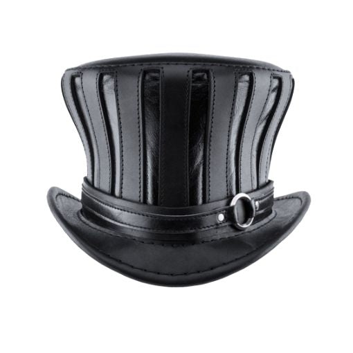 Classic Black Striped Leather Top Hat

