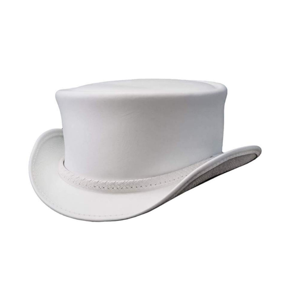 White top hat with a slight curve on a white background