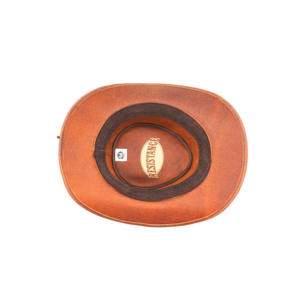 Classic leather cowboy hat with shapeable brim.
