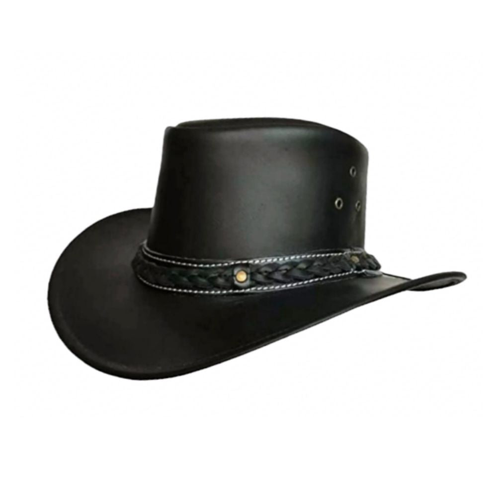 Classic ranch style leather cowboy hat.
