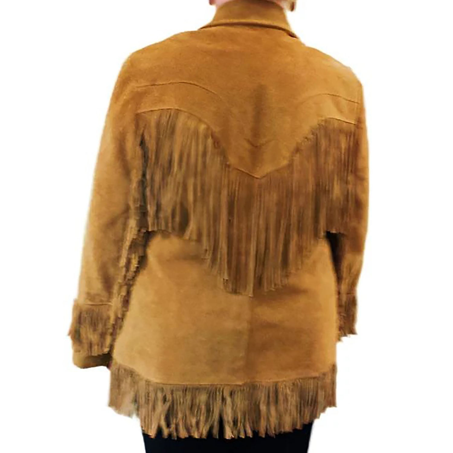 Classical Western Cowgirl Brown Suede Leather Fringe Jacket side view