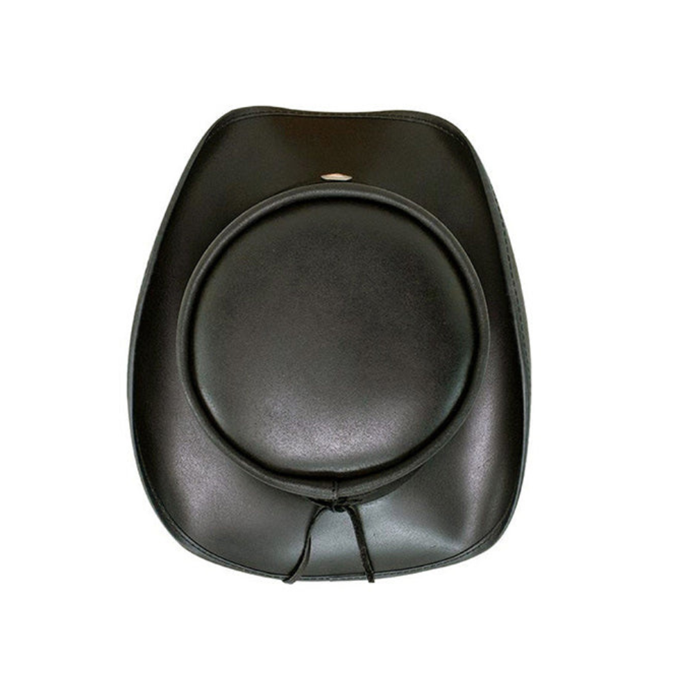 Black leather saddle pad on a white background