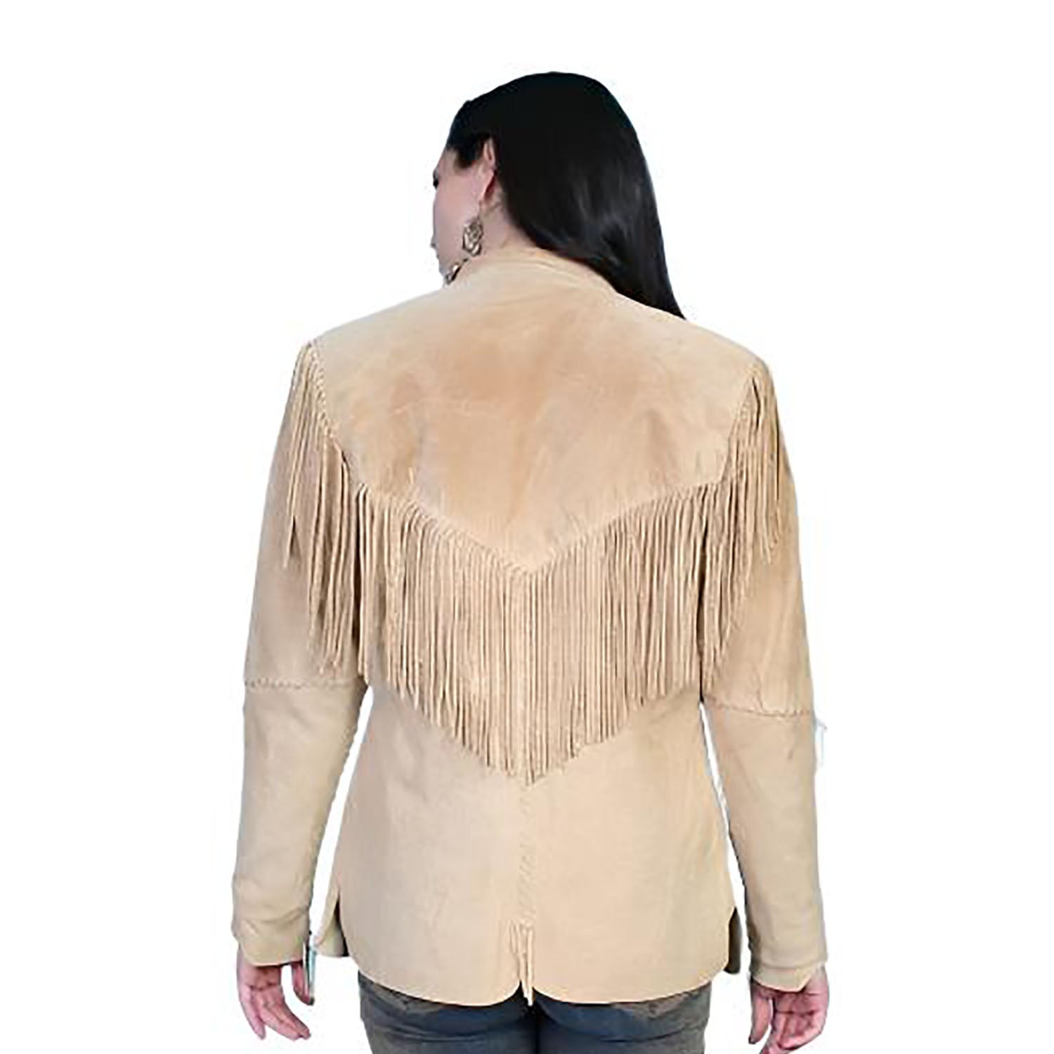Cowgirl Beige Suede Leather Fringes Jacket side view