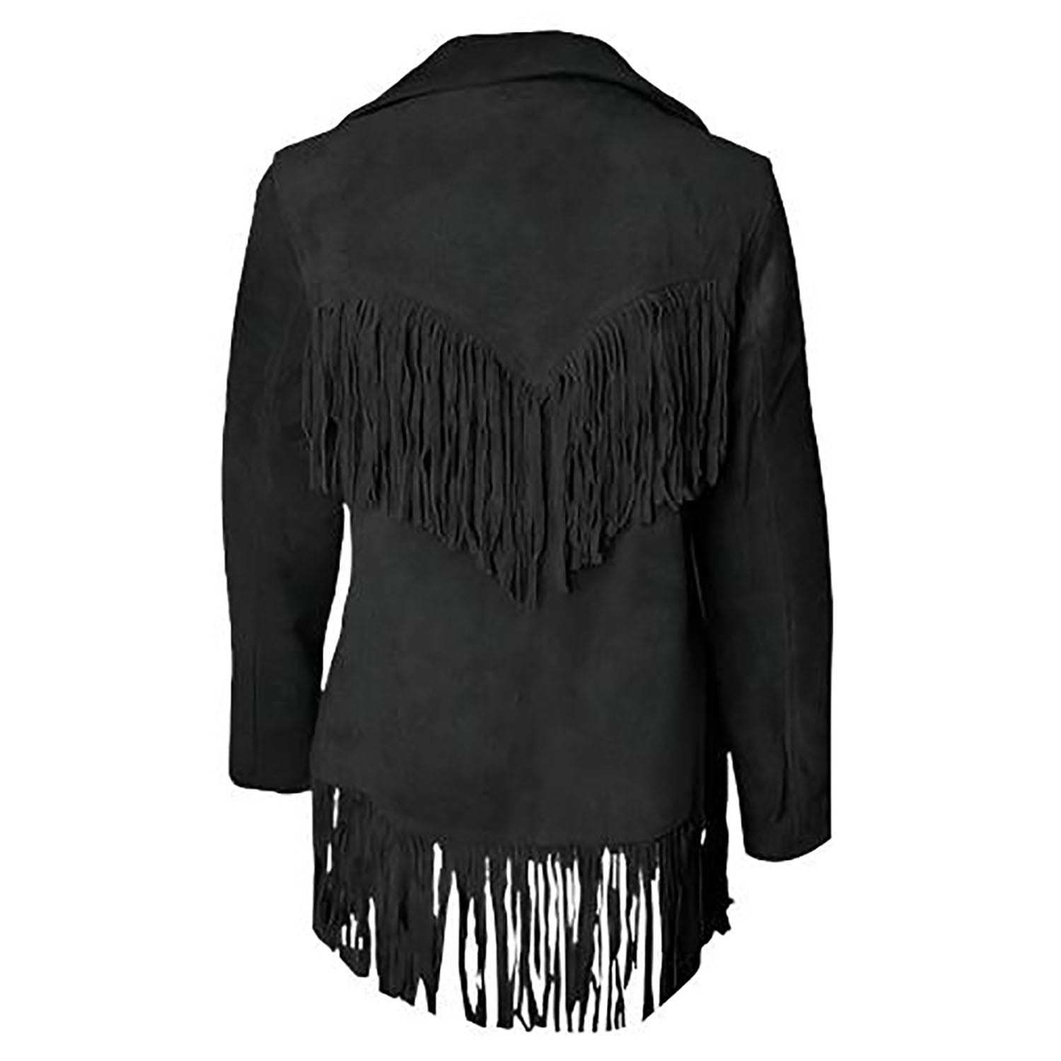 Cowgirl Black Suede Leather Fringes Jacket side view