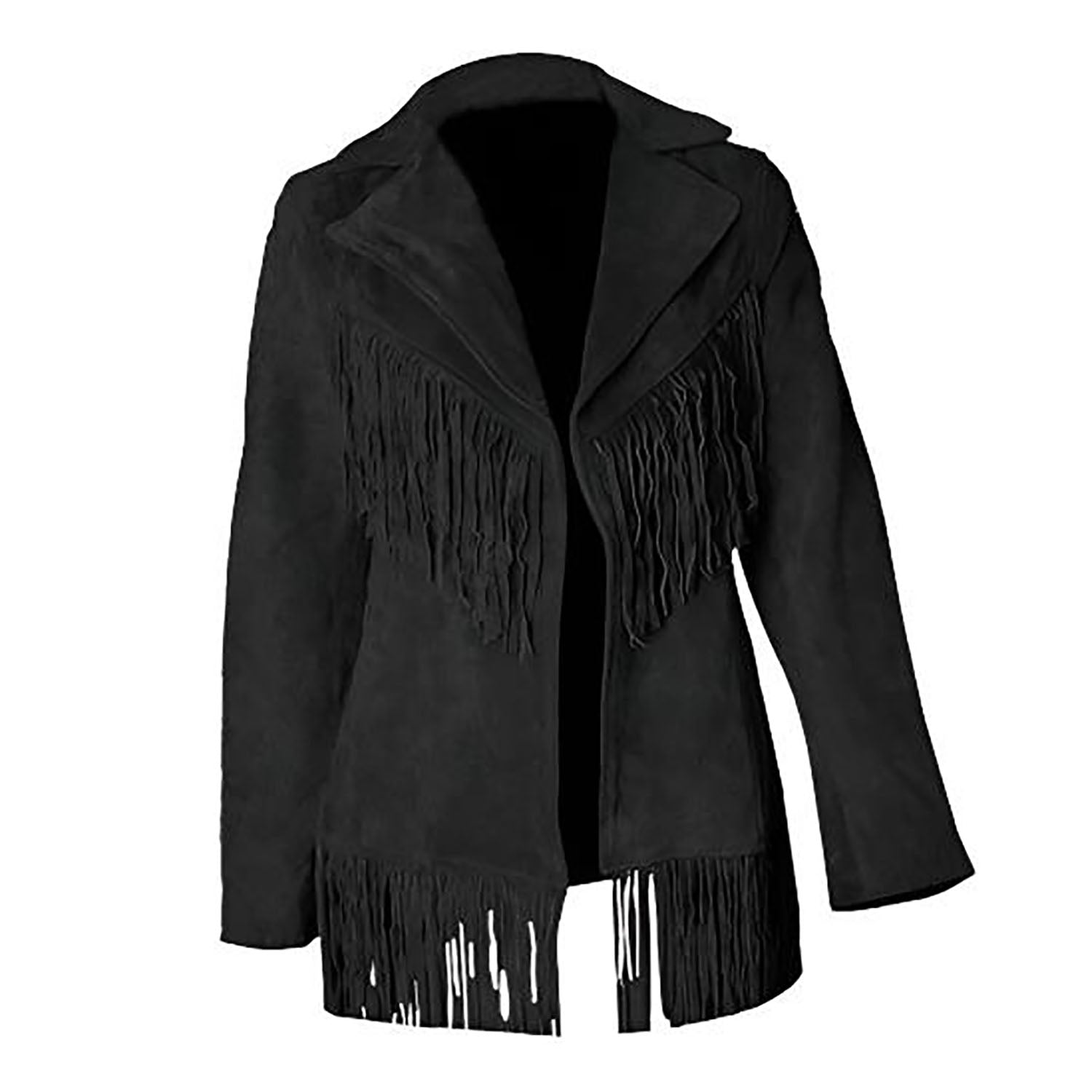 Cowgirl Black Suede Leather Fringes Jacket front view