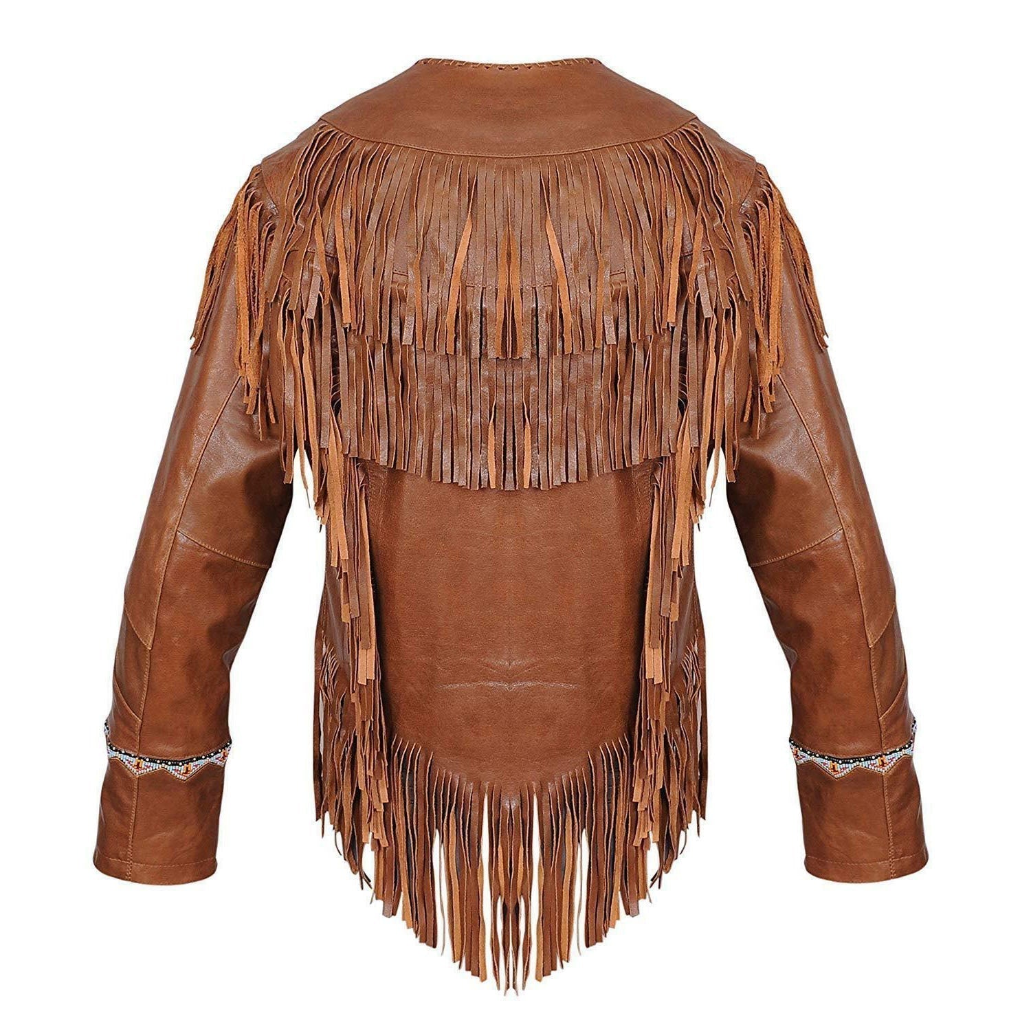 Cowgirl Brown Leather Fringe Beaded Jacket side view