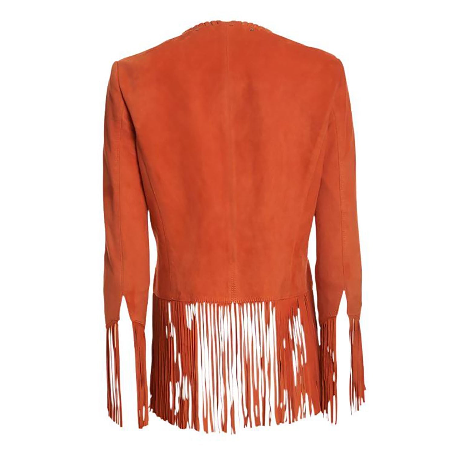 Cowgirl Brown Suede Leather Fringe Biker Jacket side view