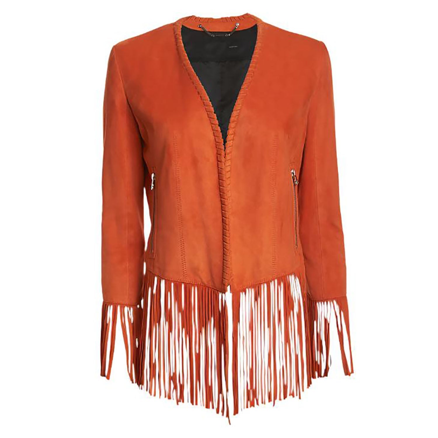 Cowgirl Brown Suede Leather Fringe Biker Jacket front view