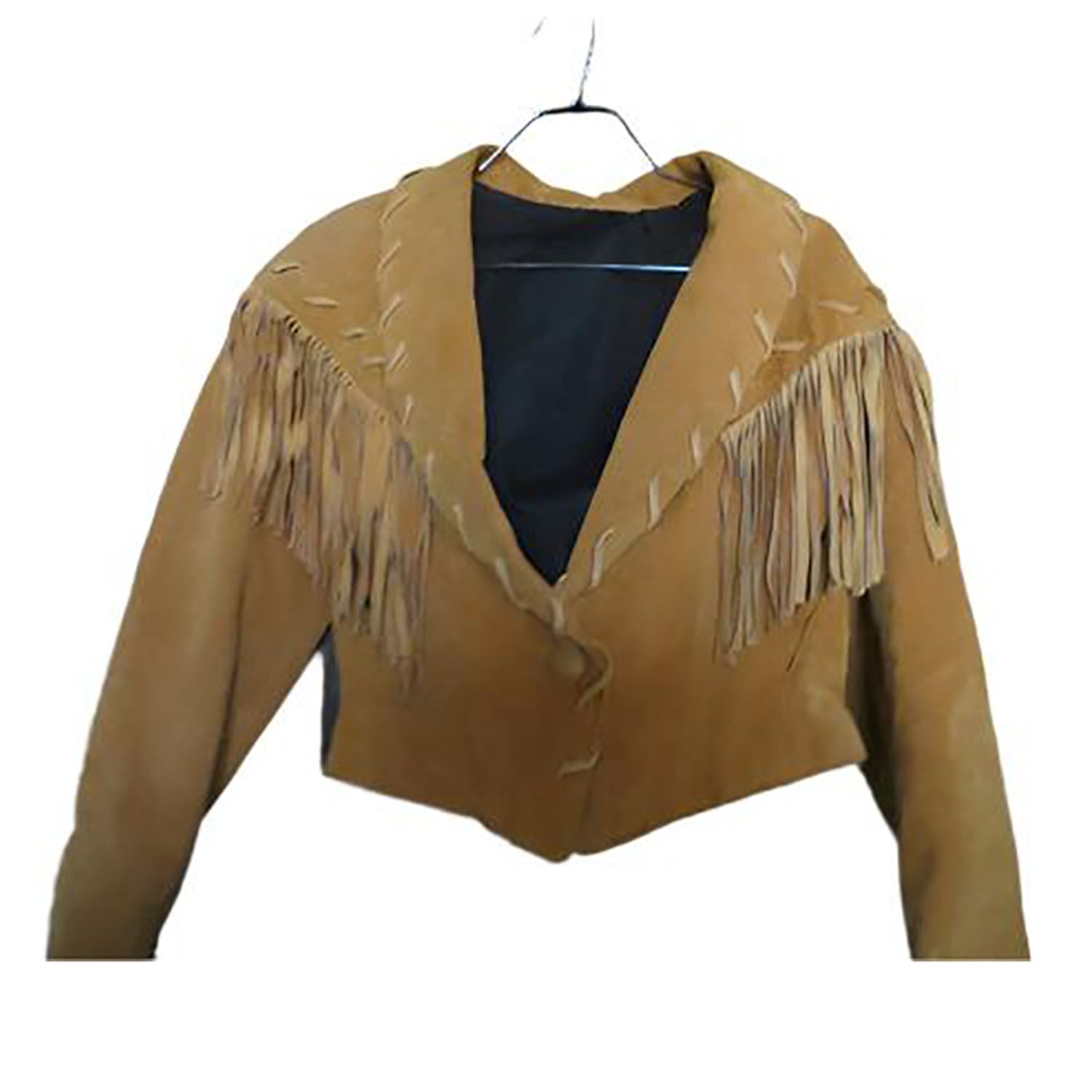 Cowgirl Brown Suede Leather Fringe Biker Short Jacket front view